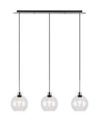 DK1304  Lori Linear Pendant, 3 Light Adjustable E27, Polished Chrome/Clear Open Mouth Round Globe Shades
